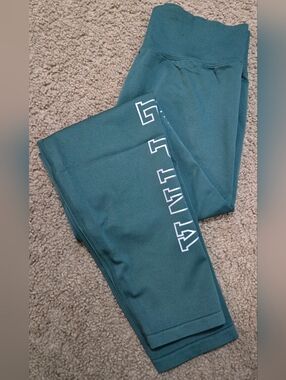 PINK Victoria's Secret Teal Green High-Waist Leggings with White Logo